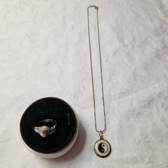 Antique Yin & Yang Silver Gold Pendant Ring Set - Picture 1 of 14